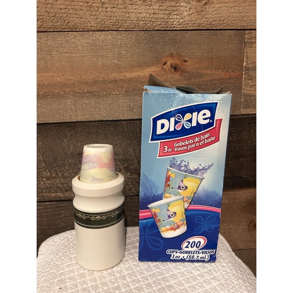VTG Dixie Discontinued Ocean Fish 3oz Bath‎ Cup Refill Open Box 90 Cups & Holder